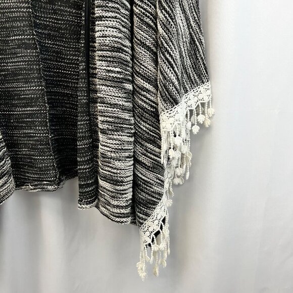 In Style Womens Open Front Black/Ivory Marled Kimono Cardigan Crochet Trim S/M - Picture 4 of 8